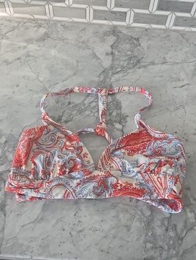 Carve Designs Paisley Bikini Top - Coral, Light Blue & White